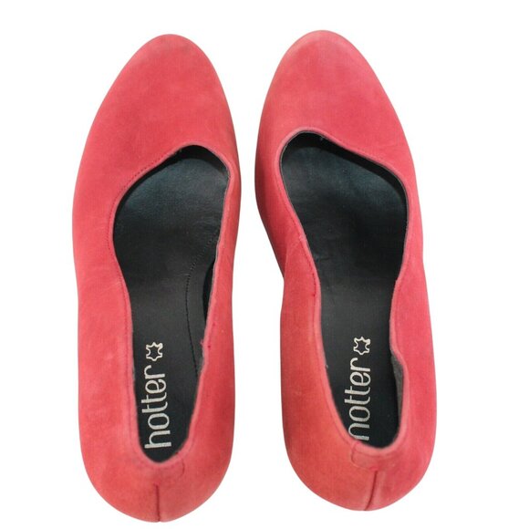Hotter Womens Sz 8.5M Joanna Red Suede Round Toe Slip On Block High Heels Pump - Picture 6 of 12